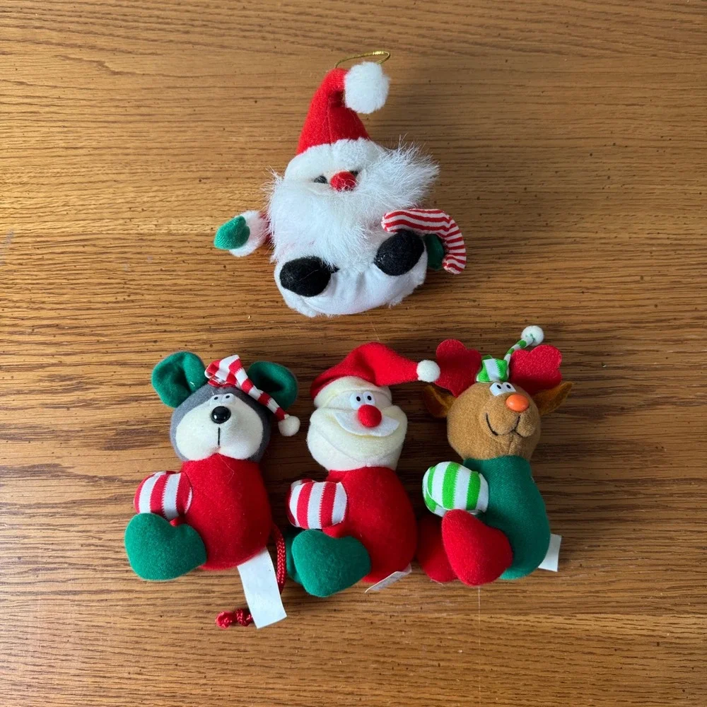 Set of 4 Plush Ornaments‎ Huggers Santa Mouse Reindeer Candy Cane Holiday